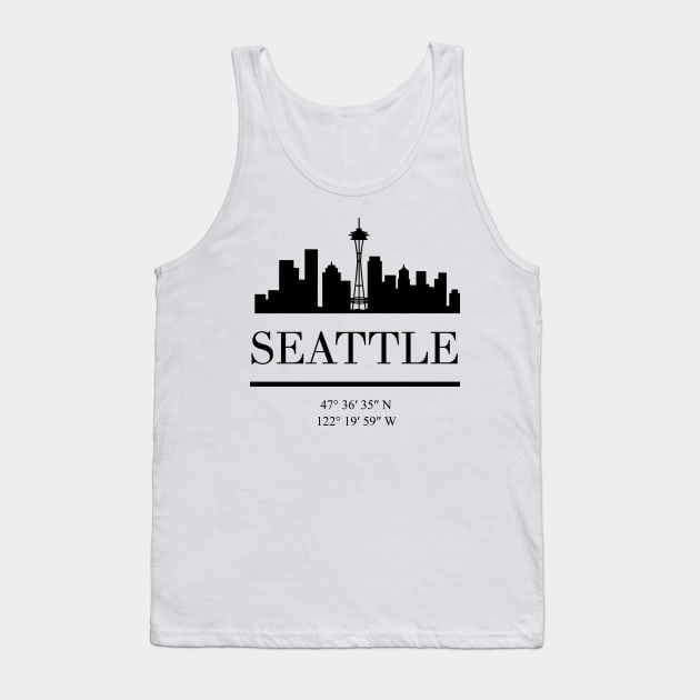 SEATTLE WASHINGTON BLACK SILHOUETTE SKYLINE ART Tank Top by deificusArt